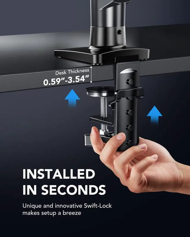 Alt view image 6 of 7 - FlowLift Single Monitor Mount, 13 to 32 Inch Monitor Arm, Adjustable Monitor Stand, Vesa Mount with Clamp and Grommet Base - Fits 4.4 to 19.8lbs LCD Computer Monitors