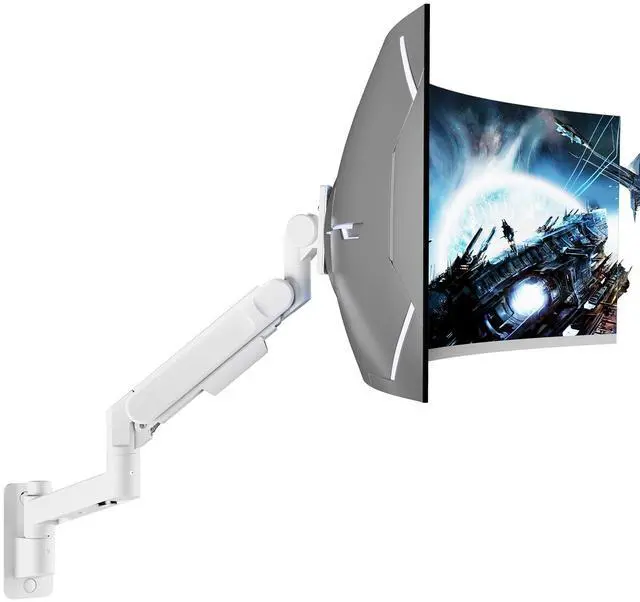 Main image of Monitor Wall Mount for 24-57 Inch Ultrawide Gaming Screens, Premium Heavy Duty Monitor Arm Holds 60 lbs, Full Motion Gas Spring, Bearing Head for Easy Adjustment, 75/100 VESA Mount, White