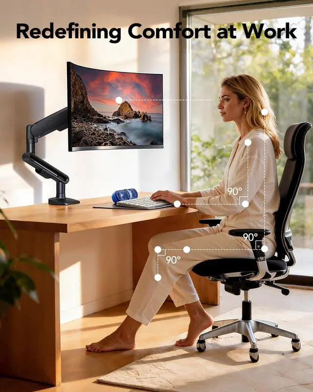 Alt view image 6 of 7 - Ultrawide Monitor Arm for 13 40" Screens, Single Monitor Mount Holds up to 26.4lbs, Adjustable Monitor Stand with C-Clamp & Grommet Base, VESA Mount 75x75mm/100x100mm