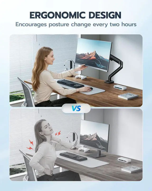 Alt view image 7 of 7 - Heavy Duty Single Monitor Arm - Fully Adjustable Monitor Mount for 17"-40" Ultrawide Screens up to 26.4 lbs with Clamp/Grommet Desk Mount, 75/100 Vesa Mount, Black