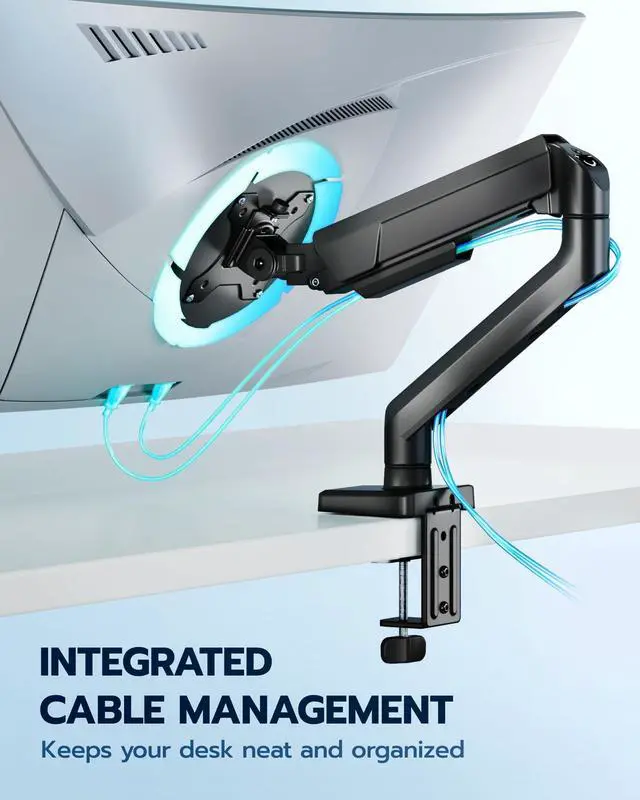 Alt view image 6 of 7 - Heavy Duty Single Monitor Arm - Fully Adjustable Monitor Mount for 17"-40" Ultrawide Screens up to 26.4 lbs with Clamp/Grommet Desk Mount, 75/100 Vesa Mount, Black