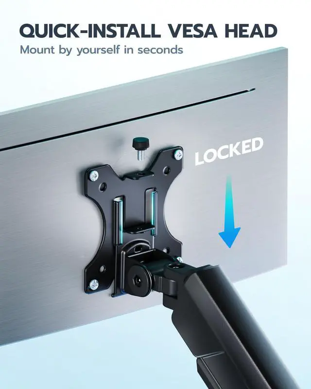 Alt view image 3 of 7 - Heavy Duty Single Monitor Arm - Fully Adjustable Monitor Mount for 17"-40" Ultrawide Screens up to 26.4 lbs with Clamp/Grommet Desk Mount, 75/100 Vesa Mount, Black