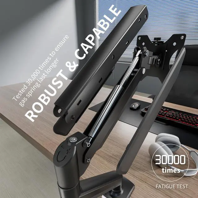 Alt view image 5 of 7 - Single Monitor Arm Desk MountGas Spring Monitors Arm for 17-32 inch Screens,Adjustable Computer Monitors Stand up to 4.4 to 19.8 lbs,Vesa Mount with Clamp and Grommet Base, VESA 75 & 100mm,Single
