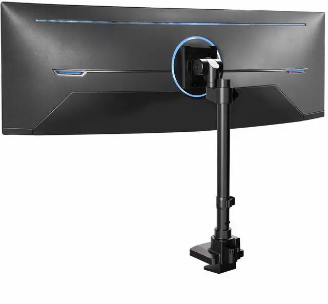 Main image of Clamp-on Single Ultra Wide Monitor Desk Mount, Low Profile Heavy Duty Adjustable Stand for 1 Ultrawide Screen up to 57 inches, 59.4 lbs Capacity, Black, STAND-V157C