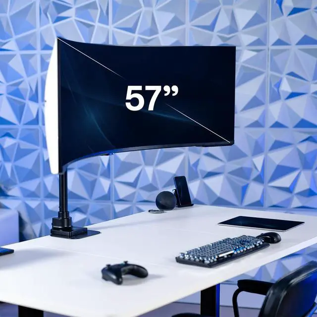 Alt view image 2 of 7 - Clamp-on Single Ultra Wide Monitor Desk Mount, Low Profile Heavy Duty Adjustable Stand for 1 Ultrawide Screen up to 57 inches, 59.4 lbs Capacity, Black, STAND-V157C