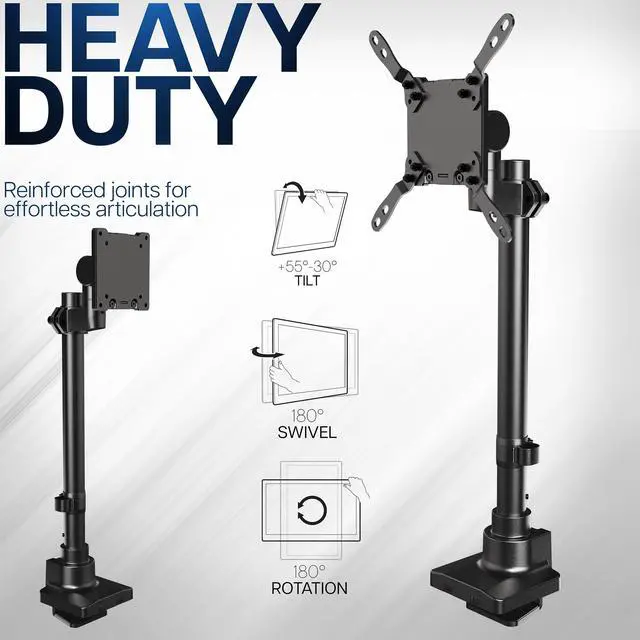 Alt view image 3 of 7 - Clamp-on Single Ultra Wide Monitor Desk Mount, Low Profile Heavy Duty Adjustable Stand for 1 Ultrawide Screen up to 57 inches, 59.4 lbs Capacity, Black, STAND-V157C
