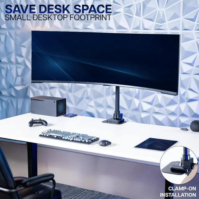 Alt view image 7 of 7 - Clamp-on Single Ultra Wide Monitor Desk Mount, Low Profile Heavy Duty Adjustable Stand for 1 Ultrawide Screen up to 57 inches, 59.4 lbs Capacity, Black, STAND-V157C