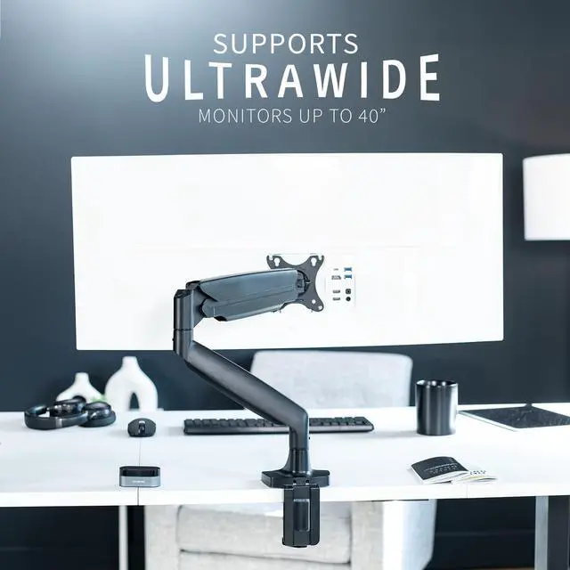 Alt view image 4 of 7 - Premium Aluminum Heavy Duty Single Monitor Arm for Ultrawide Monitor up to 40 inches and 24 lbs, Desk Mount Stand, Pneumatic Height, Max VESA 100x100, Black, STAND-V101Q