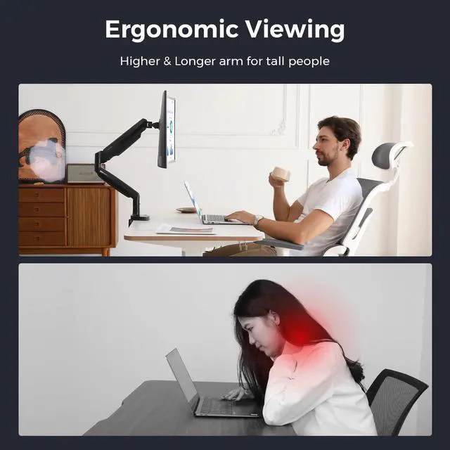 Alt view image 7 of 7 - Curved Monitor Mount Single Arm Holds to 28.6 lbs, Ultrawide Monitor Stand for 35" Screens, C-Clamp & Grommet Base, +90° to-45° Tilt,180°Swivel,360° Rotation,VESA 75x75 or 100x100mm,for Curved/Flat