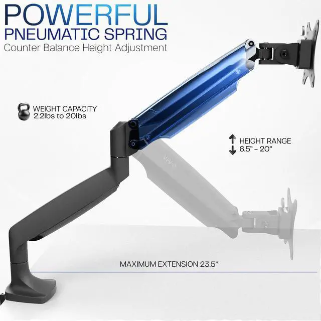 Alt view image 5 of 7 - Premium Aluminum Height Adjustable Single Monitor Articulating Desk Mount Stand w/Gas Spring Arm Fits up to 32" Screen (STAND-V001Q)