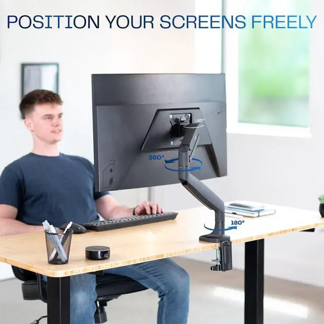 Alt view image 6 of 7 - Premium Aluminum Height Adjustable Single Monitor Articulating Desk Mount Stand w/Gas Spring Arm Fits up to 32" Screen (STAND-V001Q)