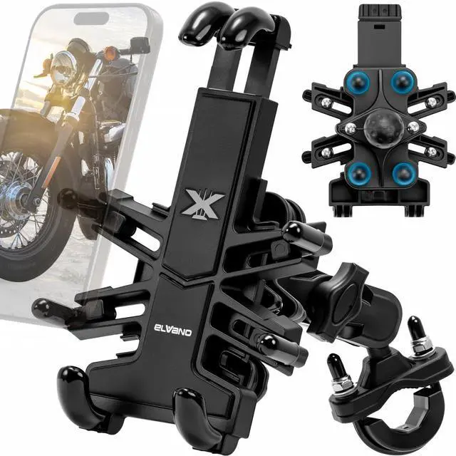 Main image of Motorcycle Phone Mount Holder: Anti-Shake Phone Mount with Vibration Dampener for 4.7-7.2" Smartphone, Heavy Duty Adjustable Cellphone Clip Fits 0.6-1.3" Handlebar for Bike Bicycle Scooter ATV