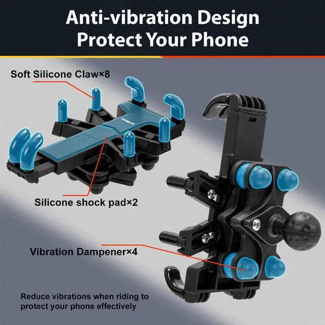 Alt view image 5 of 7 - Motorcycle Phone Mount Holder: Anti-Shake Phone Mount with Vibration Dampener for 4.7-7.2" Smartphone, Heavy Duty Adjustable Cellphone Clip Fits 0.6-1.3" Handlebar for Bike Bicycle Scooter ATV
