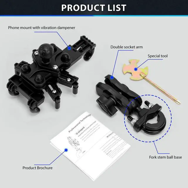 Alt view image 7 of 7 - Motorcycle Phone Mount Holder: Anti-Shake Phone Mount with Vibration Dampener for 4.7-7.2" Smartphone, Heavy Duty Adjustable Cellphone Clip Fits 0.6-1.3" Handlebar for Bike Bicycle Scooter ATV