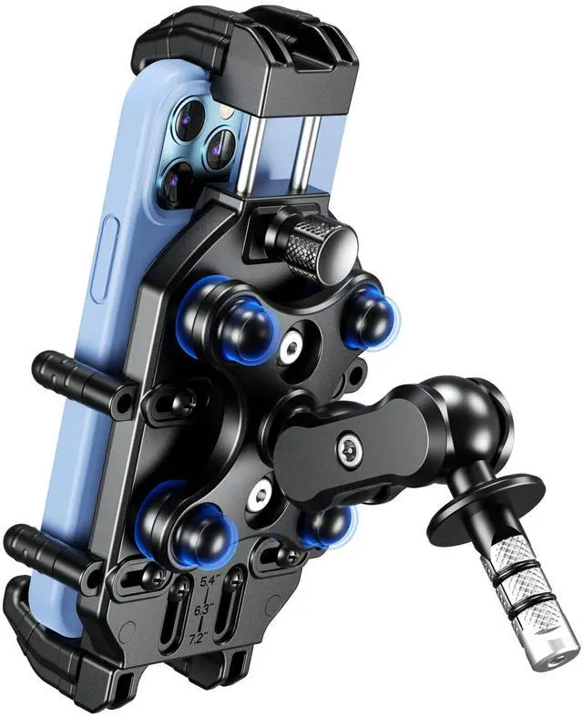 Main image of Anti-Theft Motorcycle Fork Stem Phone Mount Holder with Vibration Dampener & High-Speed Secure Lock, Heavy Duty, Adjustable Size, Big Phone Friendly, Fit for 5.4-7.2'' Cellphone