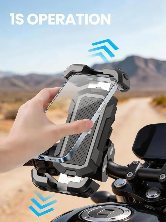 Alt view image 4 of 7 - Motorcycle Phone Holder Mount -Dual Vibration Dampener, Tool-Free Bike Phone Holder Handlebar Clip & Secure Lock for iPhone 16/15 Pro Max, 4.7-6.7" Phones - Black