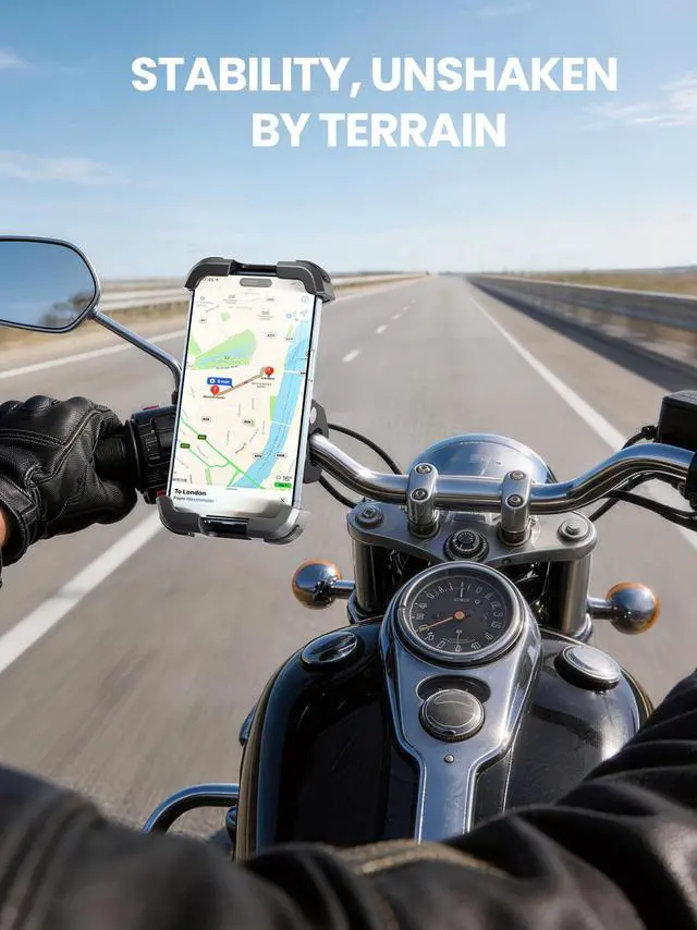 Alt view image 7 of 7 - Motorcycle Phone Holder Mount -Dual Vibration Dampener, Tool-Free Bike Phone Holder Handlebar Clip & Secure Lock for iPhone 16/15 Pro Max, 4.7-6.7" Phones - Black