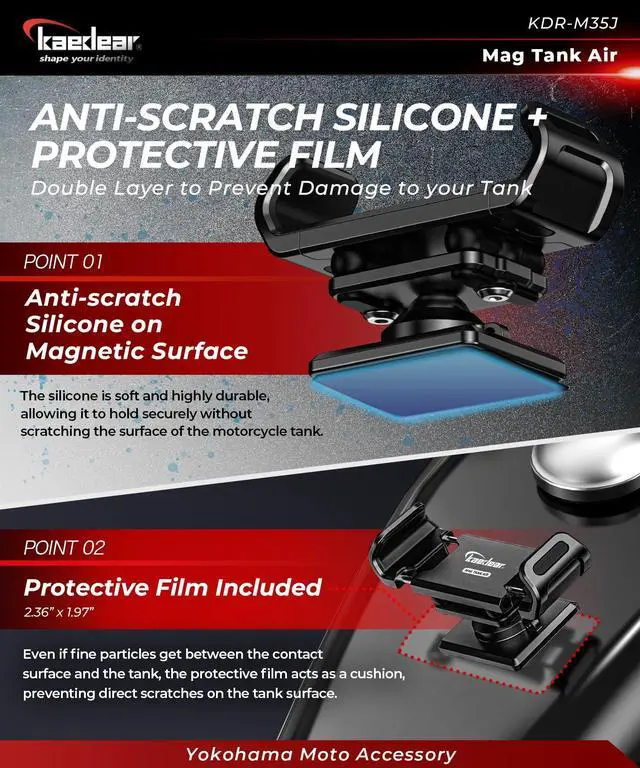 Alt view image 3 of 7 - Motorcycle Magnetic Phone Holder, Strong Neodymium Magnet, Aluminum, Stainless Steel Extension Arms, 360° Rotation, Scratch Protection, Mag Tank (Black/Vibration Absorption Mount)