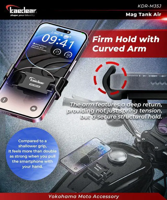 Alt view image 4 of 7 - Motorcycle Magnetic Phone Holder, Strong Neodymium Magnet, Aluminum, Stainless Steel Extension Arms, 360° Rotation, Scratch Protection, Mag Tank (Black/Vibration Absorption Mount)