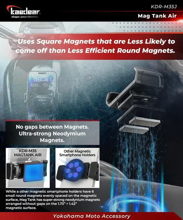 Alt view image 5 of 7 - Motorcycle Magnetic Phone Holder, Strong Neodymium Magnet, Aluminum, Stainless Steel Extension Arms, 360° Rotation, Scratch Protection, Mag Tank (Black/Vibration Absorption Mount)