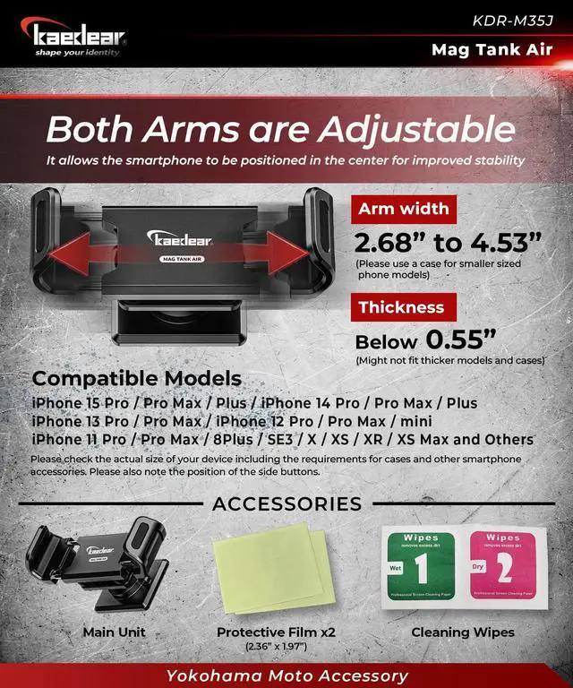 Alt view image 7 of 7 - Motorcycle Magnetic Phone Holder, Strong Neodymium Magnet, Aluminum, Stainless Steel Extension Arms, 360° Rotation, Scratch Protection, Mag Tank (Black/Vibration Absorption Mount)