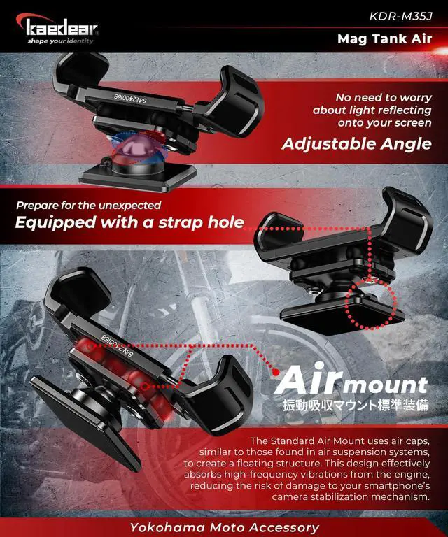 Alt view image 6 of 7 - Motorcycle Magnetic Phone Holder, Strong Neodymium Magnet, Aluminum, Stainless Steel Extension Arms, 360° Rotation, Scratch Protection, Mag Tank (Black/Vibration Absorption Mount)