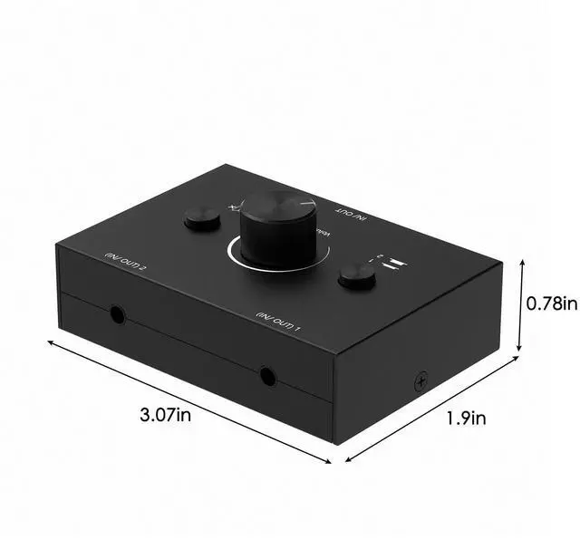 Alt view image 6 of 6 - 3.5mm Audio Switch, Stereo Audio Selector Box Passive Speaker Headphone Manual Selector with Volume Control (1 in-2 Out/ 2 in-1 Out)