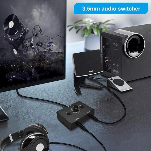 Alt view image 5 of 6 - Audio Switcher 3.5mm Audio Selector Splitter Box Mini 2(1)-in-1(2)-Out Audio Sharing Manual Selector Compatible Active Speaker((3.5mm Stereo Audio Switcher)