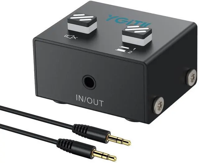 Main image of 3.5mm Audio Switch Bi-Directional, 2-in-1 & 1-in-2 Stereo Audio Switcher with Mute Button, No External Power Required, Includes 3.5mm Audio Cable, fo Speakers, PC, Phone, Laptop, Headphone
