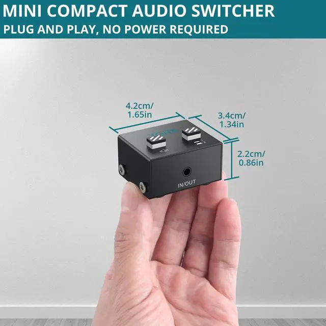 Alt view image 4 of 7 - 3.5mm Audio Switch Bi-Directional, 2-in-1 & 1-in-2 Stereo Audio Switcher with Mute Button, No External Power Required, Includes 3.5mm Audio Cable, fo Speakers, PC, Phone, Laptop, Headphone