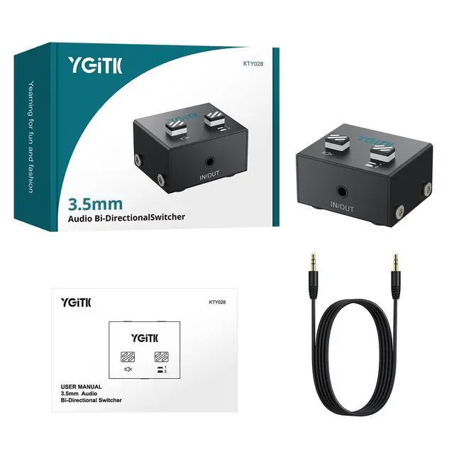 Alt view image 7 of 7 - 3.5mm Audio Switch Bi-Directional, 2-in-1 & 1-in-2 Stereo Audio Switcher with Mute Button, No External Power Required, Includes 3.5mm Audio Cable, fo Speakers, PC, Phone, Laptop, Headphone