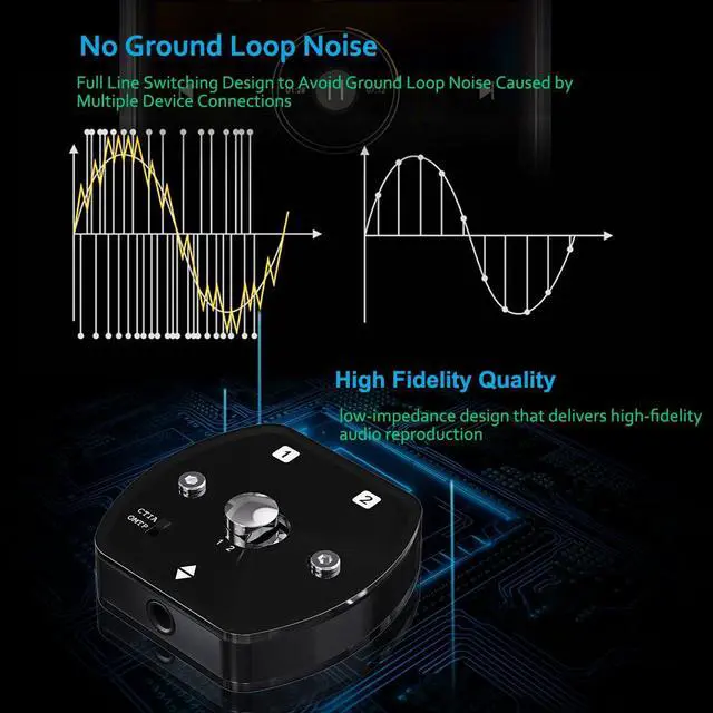 Alt view image 4 of 7 - 3.5mm Audio Switcher 1 in 2 Out AUX Switch, Supports TS TRS TRRS, Audio Speaker Selector with No Ground Loop Noise, for PC, Phone, Laptop, Headphones