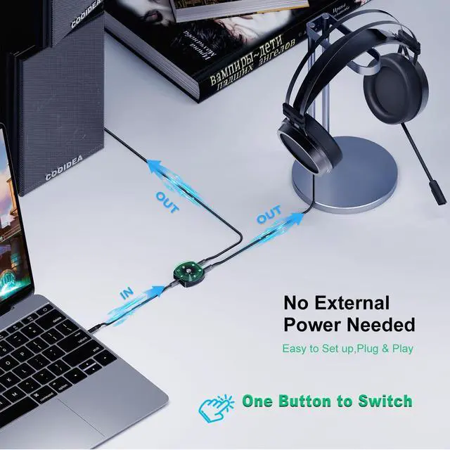 Alt view image 6 of 7 - 3.5mm Audio Switcher 1 in 2 Out AUX Switch, Supports TS TRS TRRS, Audio Speaker Selector with No Ground Loop Noise, for PC, Phone, Laptop, Headphones