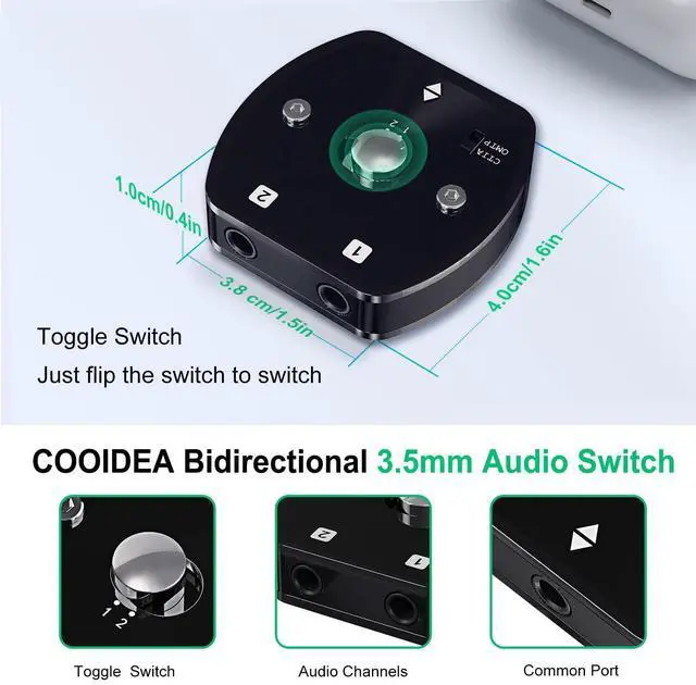 Alt view image 5 of 7 - 3.5mm Audio Switcher 1 in 2 Out AUX Switch, Supports TS TRS TRRS, Audio Speaker Selector with No Ground Loop Noise, for PC, Phone, Laptop, Headphones