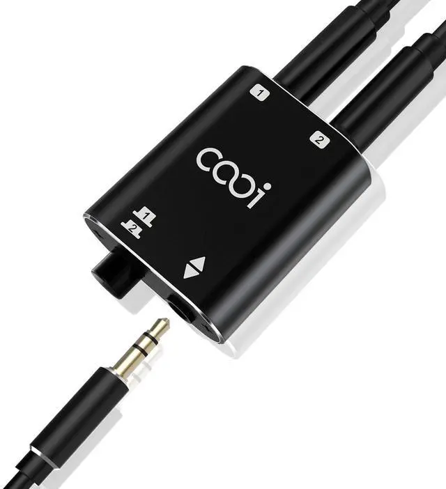 Main image of 3.5mm Stereo Audio Switcher1 in 2 Out /2 in 1 Out with 3.5mm Audio Cable, 2 Ports AUX Audio Speaker Selector for PC Phone Laptop Headphone