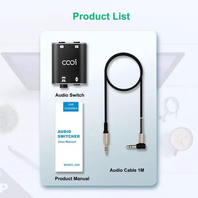 Alt view image 7 of 7 - 3.5mm Stereo Audio Switcher1 in 2 Out /2 in 1 Out with 3.5mm Audio Cable, 2 Ports AUX Audio Speaker Selector for PC Phone Laptop Headphone