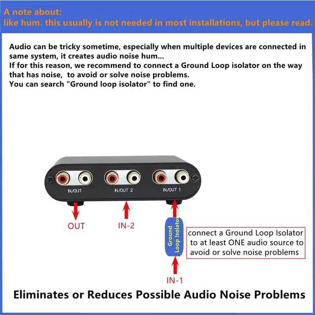 Alt view image 7 of 7 - 2-Way RCA Stereo Audio Switch Input Signal Source Switcher Selector Splitter Box2 in 1 Out / 1 in 2 Out-RC21