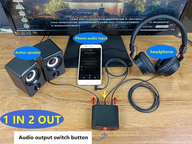 Alt view image 7 of 7 - M1 2 in 1 Out 3.5mm Stereo Audio Switch aux switcher Speaker selector Splitter Box