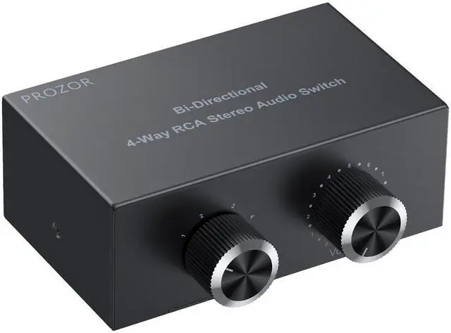 Main image of RCA Stereo Audio Switcher - 2 in 1 Out R/L Stereo Audio Switch, 1 in 2 Out Stereo Audio Switcher Selector with Mute Button and No External Power Required (Black 4-1)