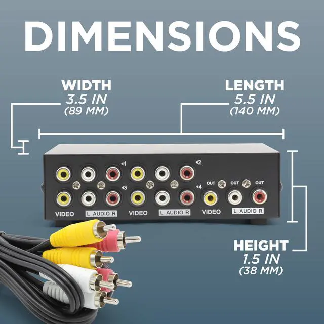 Alt view image 6 of 7 - 4-Way RCA Switcher Kit - 4-In/1-Out A/V Switch Box for Composite Video and Audio - A/B RCA Splitter and Selector Switch - Retro Game Console Switcher Box with Cable, Black
