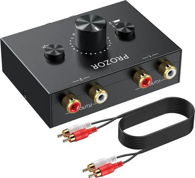 Main image of RCA Stereo Audio Switcher - 2 in 1 Out R/L Stereo Audio Switch, 1 in 2 Out Stereo Audio Switcher Selector with Mute Button and No External Power Required (Black 2-1)