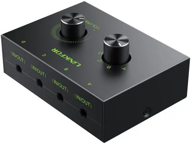 Alt view image 4 of 7 - 4 Port 3.5mm Stereo Audio Switch, 4 Way Stereo Audio Selector, 4 Input 1 Output / 1 Input 4 Output Audio Splitter with Volume Control and 4 Channel Switch Knob