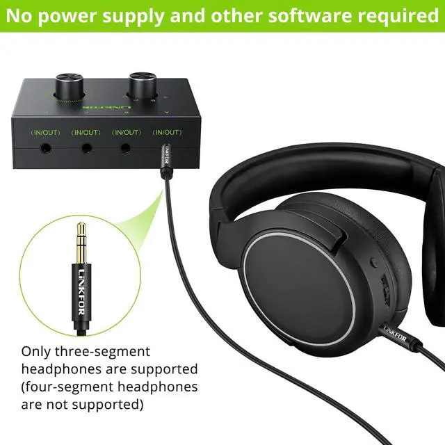 Alt view image 5 of 7 - 4 Port 3.5mm Stereo Audio Switch, 4 Way Stereo Audio Selector, 4 Input 1 Output / 1 Input 4 Output Audio Splitter with Volume Control and 4 Channel Switch Knob