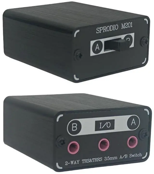 Main image of 2 Way in-line 3.5mm Audio Switch Box A/B Selector Switcher Compatible with 1/8" Microphone TRRS TRS Independent Ground no noise-M201