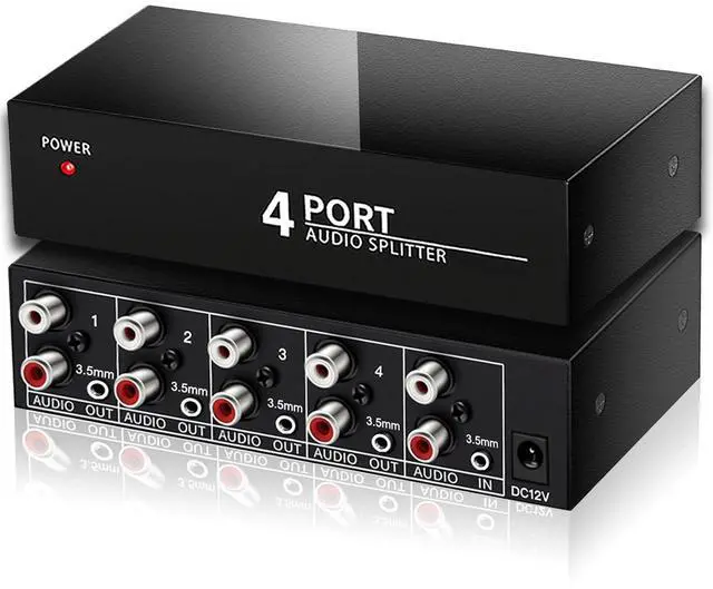 Main image of 3.5mm Aux + RCA L/R Audio Splitter 1 in 4 Out Stereo Analog Audio Distributor Box