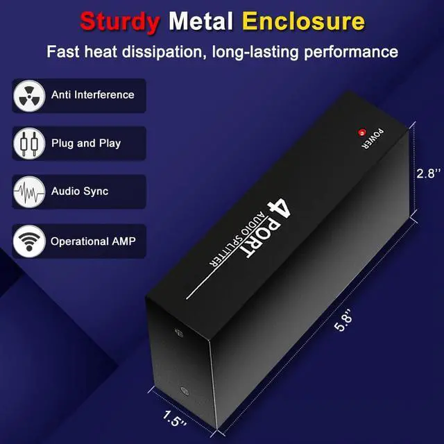 Alt view image 6 of 7 - 3.5mm Aux + RCA L/R Audio Splitter 1 in 4 Out Stereo Analog Audio Distributor Box