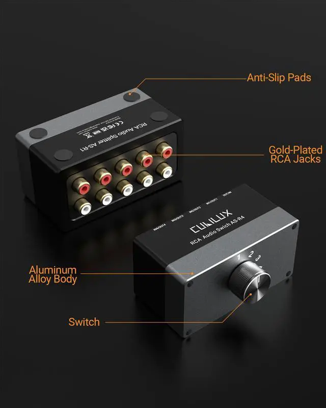 Alt view image 2 of 6 - AS-R4 4-Channel RCA Audio Selector, Bidirectional 4-Way Stereo RCA Aux Switcher, 1-Input to 4-Output / 4-Input to 1-Output