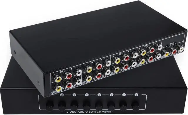 Alt view image 6 of 7 - 8 in 1 Out 3 RCA AV Audio Video Splitter Amplifier for Cable Box DVD DVR Analog TV 1x8 Port Splitter Composite 3 RCA Av Video Audio Switch Switcher(8 in 1 Out)
