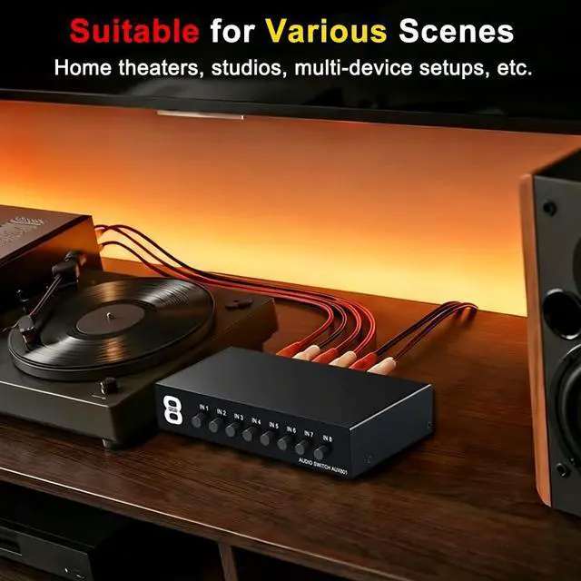 Alt view image 5 of 7 - 3.5mm Aux + RCA L/R Bi-Directional Stereo Audio Switch 8 in 1 Out A/B Analog Audio Switcher Selector