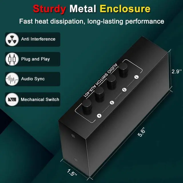 Alt view image 7 of 7 - 3.5mm Aux + RCA L/R Bi-Directional Stereo Audio Switch 4 in 1 Out A/B Analog Audio Switcher Selector